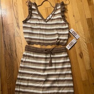Striped Brown and Cream Mini Dress